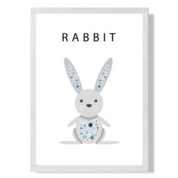 ARTZE Cute Rabbit with Blue Stars Framed Print SIZE: A2 with White Frame in Pale Blue - Size: A4 - thumbnail 1