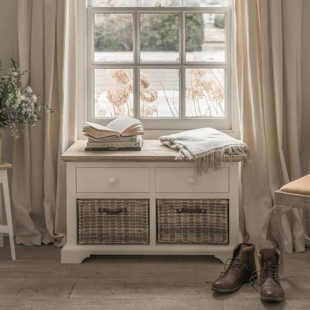 Statement Furniture Florence Storage Bench with 2 Drawers & 2 Baskets in White - image 1