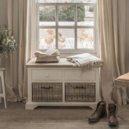 Statement Furniture Florence Storage Bench with 2 Drawers & 2 Baskets in White - thumbnail 1