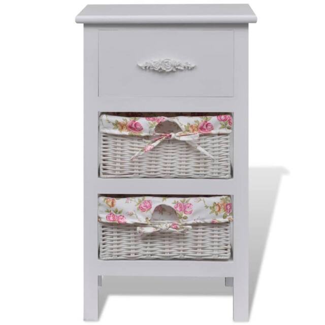 Berkfield Home Cabinet with 1 Drawer & 2 Baskets White Paulownia Wood - image 1