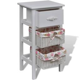 Berkfield Home Cabinet with 1 Drawer & 2 Baskets White Paulownia Wood - thumbnail 3