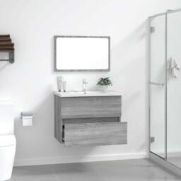 Berkfield Home Practical 2 Piece Bathroom Furniture Set Grey Sonoma Engineered Wood - thumbnail 1