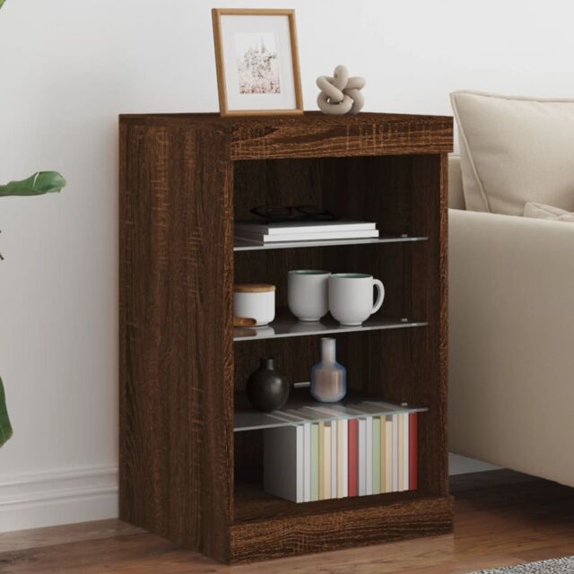 Berkfield Home Sideboard with LED Lights Brown Oak 41x37x67 cm - Size: 41 x 37 x 67 cm - image 1