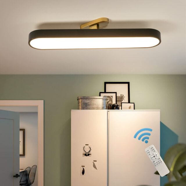 Garwarm 24W Black Wraparound Acrylic Linear LED Dimmable Ceiling Lamp with Remote - image 1