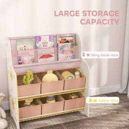 AIYAPLAY Kids Storage Unit with 6 Fabric Drawers & 2-Tier Sling Rack, Pink - thumbnail 4