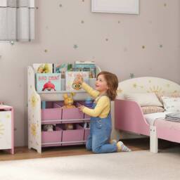 AIYAPLAY Kids Storage Unit with 6 Fabric Drawers & 2-Tier Sling Rack, Pink