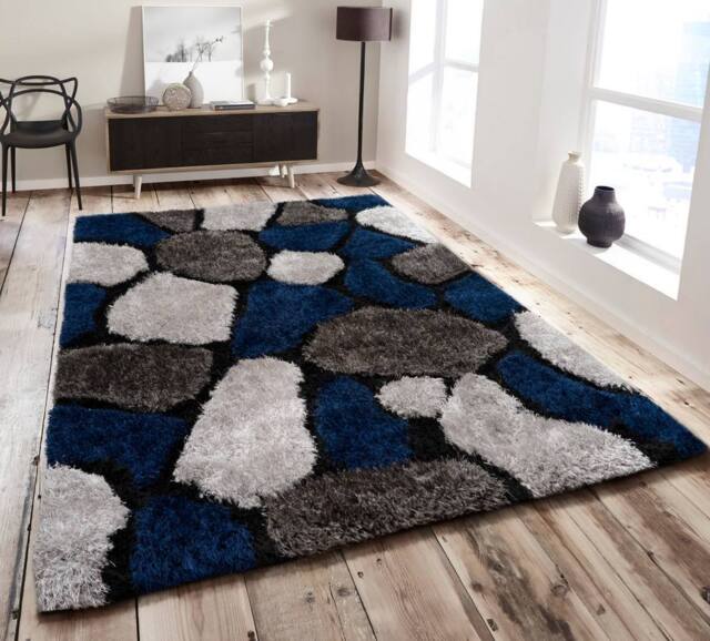Home Republic Pebbles Carved Shaggy Textured Fluffy Rug in Navy - Size: 200 cm x 290 cm - image 1