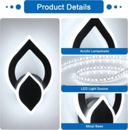 Goeco LED Wall Light 16W Modern Flower-Shaped Wall Light 6500K for Bedroom in Black - thumbnail 4