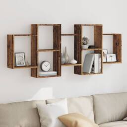 Berkfield Home Wall Shelf Old Wood 159x18x65 cm Engineered Wood in Brown - Size: 159 x 18 x 65 cm - thumbnail 2