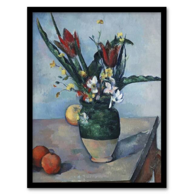 Artery8 The Vase of Tulips Still Life Painting Cezanne Framed Wall Art Print - Size: A4 - image 1