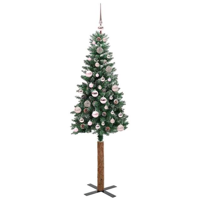 Berkfield Home Elegant Slim Christmas Tree with 150 LEDs Green & White 150 cm - image 1