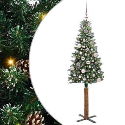 Berkfield Home Elegant Slim Christmas Tree with 150 LEDs Green & White 150 cm - thumbnail 2