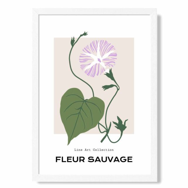 ARTZE Purple Glory Plant Flower Market Minimalist Framed Print SIZE: A4 with White Frame - Size: A3 - image 1