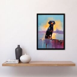 Artery8 Wall Art Print Rottweiler Puppy Beach Sunrise Dog Portrait Framed Picture in Blue - Size: A4 - thumbnail 4