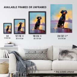 Artery8 Wall Art Print Rottweiler Puppy Beach Sunrise Dog Portrait Framed Picture in Blue - Size: A4 - thumbnail 3