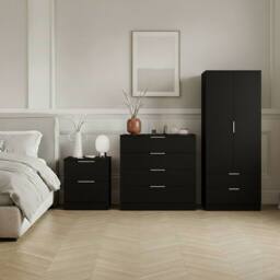 Home Discount Vida Designs Trega 3Pc Bedroom Set(2Dr Bedside, 4Dr Chest & Wardrobe) in Black - thumbnail 1