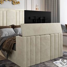 KDMD Yedingham Upholstered Soft Velvet Cream Tv Bespoke Bed Frame - Size: King - thumbnail 6