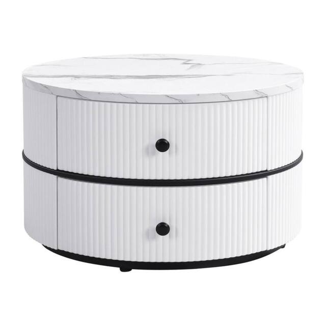 ERGOVEXA 2 Marble Effect Round Nesting Tables in White - image 1