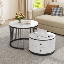 ERGOVEXA 2 Marble Effect Round Nesting Tables in White - thumbnail 6