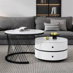 ERGOVEXA 2 Marble Effect Round Nesting Tables in White - thumbnail 3
