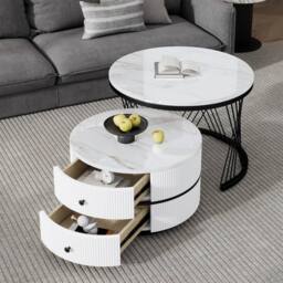 ERGOVEXA 2 Marble Effect Round Nesting Tables in White - thumbnail 4