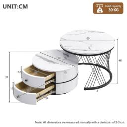 ERGOVEXA 2 Marble Effect Round Nesting Tables in White - thumbnail 2