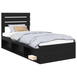Berkfield Home Bed Frame with Headboard Black 75 x 190 cm Solid Pine Wood - thumbnail 2