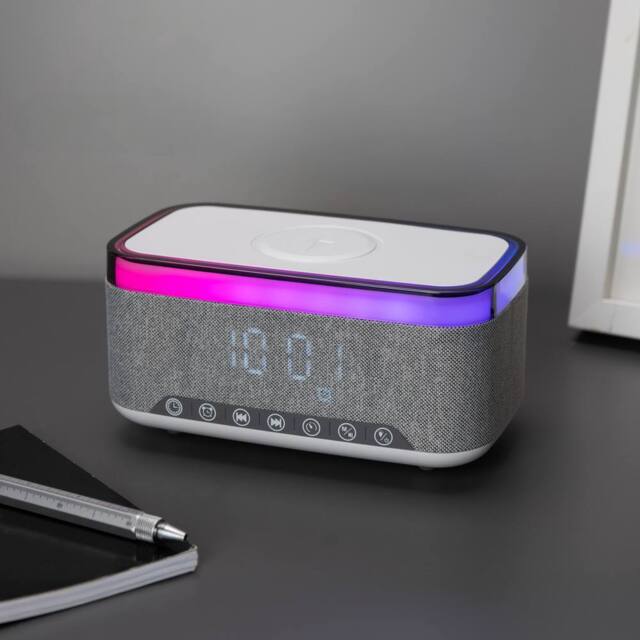 Menkind RED5 T289 Alarm Clock With FM Radio & Wireless Charging Capability in Grey - image 1