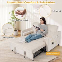 Costway 3-in-1 Convertible Sleeper Sofa Bed Pull Out Velvet Couch Bed-Beige in Beige - thumbnail 5