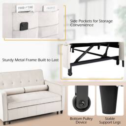 Costway 3-in-1 Convertible Sleeper Sofa Bed Pull Out Velvet Couch Bed-Beige in Beige - thumbnail 4