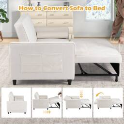 Costway 3-in-1 Convertible Sleeper Sofa Bed Pull Out Velvet Couch Bed-Beige in Beige - thumbnail 6
