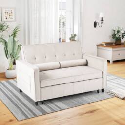 Costway 3-in-1 Convertible Sleeper Sofa Bed Pull Out Velvet Couch Bed-Beige in Beige - thumbnail 7