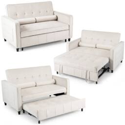 Costway 3-in-1 Convertible Sleeper Sofa Bed Pull Out Velvet Couch Bed-Beige in Beige - thumbnail 1