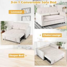 Costway 3-in-1 Convertible Sleeper Sofa Bed Pull Out Velvet Couch Bed-Beige in Beige - thumbnail 3