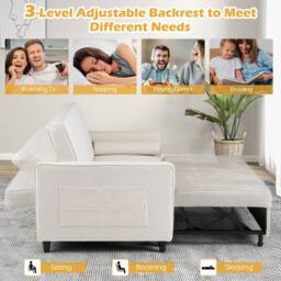 Costway 3-in-1 Convertible Sleeper Sofa Bed Pull Out Velvet Couch Bed-Beige in Beige - thumbnail 8