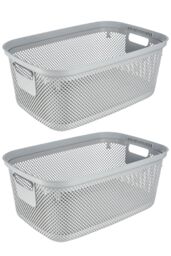 Keeeper Set of 2 Laundry Basket 30 Litre with Side Handles & Air-Permeable - White - thumbnail 1