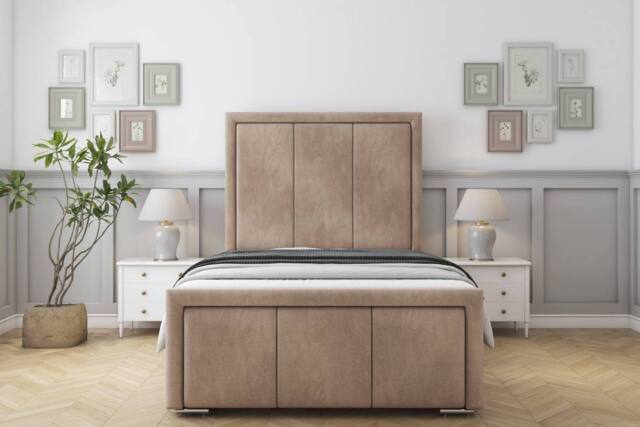"Sloomy Lancaster Naples Frame-Mattress - 50"" Upholstered Headboard in Light Brown - Size: Super King" - image 1