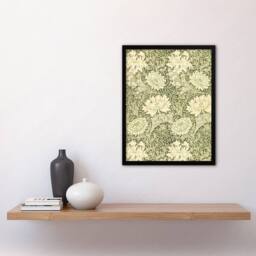 Artery8 Chrysanthemum Flower Pattern Vintage Framed Wall Art Print W. Morris in Green - Size: A4 - thumbnail 4