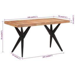 Berkfield Home Beautiful Dining Table Black 140x70x76 cm Solid Wood Acacia - Size: 140 x 70 x 76 cm - thumbnail 7
