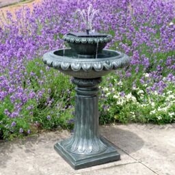 Primrose 2 Level Birdbath Water Fountain Feature Solar Powered Victorian Metal in Dark Grey - thumbnail 2