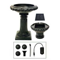 Primrose 2 Level Birdbath Water Fountain Feature Solar Powered Victorian Metal in Dark Grey - thumbnail 3