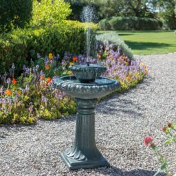 Primrose 2 Level Birdbath Water Fountain Feature Solar Powered Victorian Metal in Dark Grey - thumbnail 1