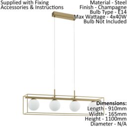 Loops Pendant Light Colour Champagne Shade White Glass Opal Matt Bulb E14 4x40W - thumbnail 2