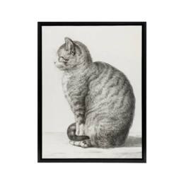"Artery8 Sitting Smiling Cat Pencil Drawing Bernard Black Framed Canvas Art in White - Size: W12"" x H16""" - thumbnail 1