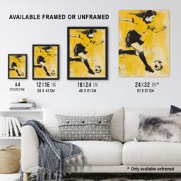 "Artery8 Womens Girls Football Fan Soccer Player Striker Wall Art Print in Yellow - Size: W24"" x H32""" - thumbnail 3