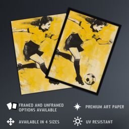 "Artery8 Womens Girls Football Fan Soccer Player Striker Wall Art Print in Yellow - Size: W24"" x H32""" - thumbnail 2