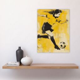 "Artery8 Womens Girls Football Fan Soccer Player Striker Wall Art Print in Yellow - Size: W24"" x H32""" - thumbnail 4