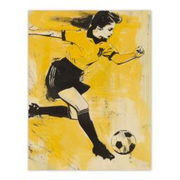 "Artery8 Womens Girls Football Fan Soccer Player Striker Wall Art Print in Yellow - Size: W24"" x H32""" - thumbnail 1