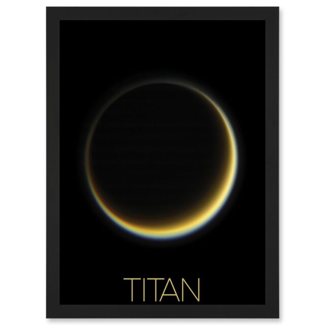 Artery8 NASA Our Solar System Titan Saturn's Moon Night Side Artwork Framed Wall Art Print A4 in Black - image 1