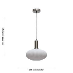 First Choice Lighting Set of 2 Baton - White Ribbed Oval Glass Satin Nickel Deco Pendants - thumbnail 6